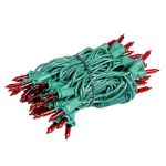 RetroGlo Red Mini Lights 50 Light on Green Wire 11 Feet Long