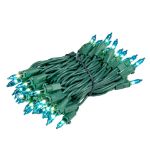 RetroGlo Teal Mini Lights 50 Light on Green Wire 11 Feet Long