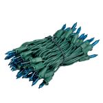 RetroGlo Teal Mini Lights 50 Light on Green Wire 11 Feet Long