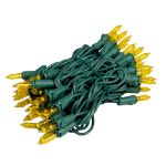 RetroGlo Yellow Mini Lights 50 Light on Green Wire 11 Feet Long