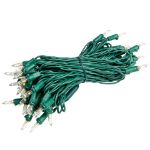 RetroGlo Clear Mini Lights 50 Light on Green Wire 25 Feet Long