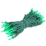 RetroGlo Green Ceramic Mini Lights 50 Light on Green Wire 25 Feet Long