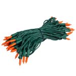 RetroGlo Orange Ceramic Mini Lights 50 Light on Green Wire 25 Feet Long