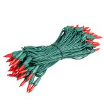 RetroGlo Red Ceramic Mini Lights 50 Light on Green Wire 25 Feet Long