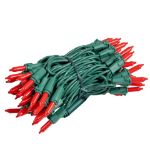 RetroGlo Red Ceramic Mini Lights 50 Light on Green Wire 11 Feet Long