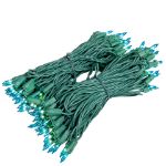 RetroGlo Teal Mini Lights 100 Light on Green Wire 50 Feet Long