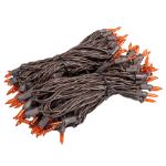 RetroGlo Orange Mini Lights 100 Light on Brown Wire 50 Feet Long