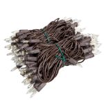 RetroGlo Clear Mini Lights 100 Light on Brown Wire 34 Feet Long