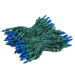 RetroGlo Blue Ceramic Mini Lights 100 Light on Green Wire 34 Feet Long