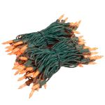 RetroGlo Orange Ceramic Mini Lights 100 Light on Green Wire 34 Feet Long