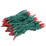 RetroGlo Red Ceramic Mini Lights 100 Light on Green Wire 34 Feet Long