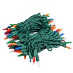 RetroGlo Multi Color Ceramic Mini Lights 100 Light on Green Wire 34 Feet Long