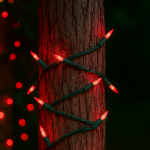 RetroGlo Red Ceramic Mini Lights 50 Light on Green Wire 11 Feet Long