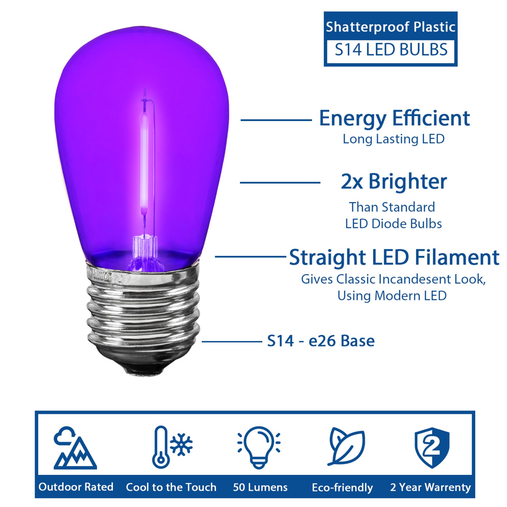 Purple LED S14 Bulbs with Filament LED - Novelty Lights IncNovelty ...
