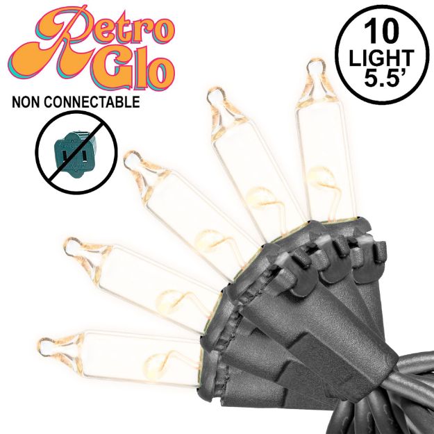 RetroGlo Non-Connectable Clear Mini Lights 10 Light on Black Wire 5.5 Feet Long