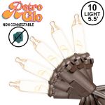 RetroGlo Non-Connectable Clear Mini Lights 10 Light on Brown Wire 5.5 Feet Long