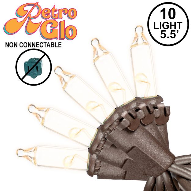 RetroGlo Non-Connectable Clear Mini Lights 10 Light on Brown Wire 5.5 Feet Long