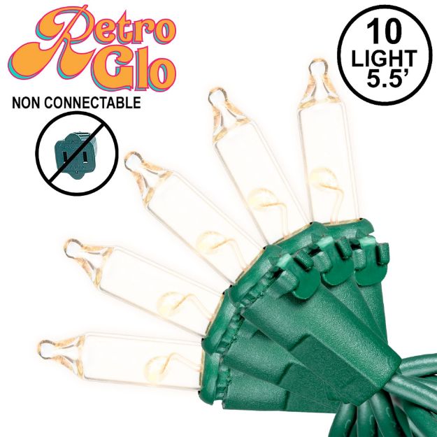 RetroGlo Non-Connectable Clear Mini Lights 10 Light on Green Wire 5.5 Feet Long