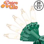RetroGlo Clear Mini Lights 20 Light on Green Wire 8.5 Feet Long