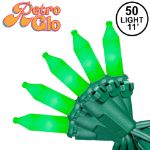 RetroGlo Green Ceramic Mini Lights 50 Light on Green Wire 11 Feet Long