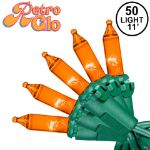 RetroGlo Orange Mini Lights 50 Light on Green Wire 11 Feet Long
