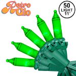 RetroGlo Green Mini Lights 50 Light on Green Wire 11 Feet Long