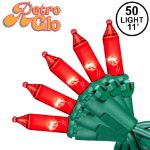 RetroGlo Red Mini Lights 50 Light on Green Wire 11 Feet Long