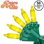 RetroGlo Yellow Mini Lights 50 Light on Green Wire 11 Feet Long