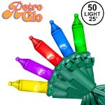 RetroGlo Multi Color Mini Lights 50 Light on Green Wire 25 Feet Long