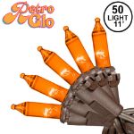 RetroGlo Orange Mini Lights 50 Light on Brown Wire 11 Feet Long