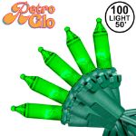 RetroGlo Green Mini Lights 100 Light on Green Wire 50 Feet Long
