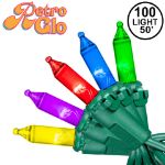 RetroGlo Multi Color Mini Lights 100 Light on Green Wire 50 Feet Long