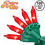 RetroGlo Red Mini Lights 100 Light on Green Wire 50 Feet Long