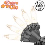 RetroGlo Clear Mini Lights 100 Light on Black Wire 34 Feet Long