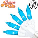RetroGlo Teal Mini Lights 100 Light on White Wire 50 Feet Long