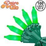 RetroGlo Green Ceramic Mini Lights 100 Light on Green Wire 34 Feet Long