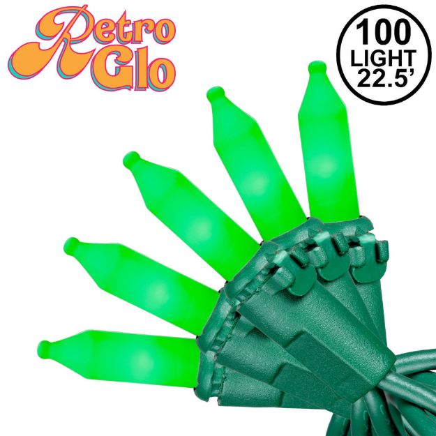 RetroGlo Green Ceramic Mini Lights 100 Light on Green Wire 34 Feet Long