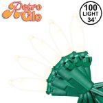 RetroGlo White Ceramic Mini Lights 100 Light on Green Wire 34 Feet Long
