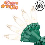 RetroGlo Clear Mini Lights 100 Light on Green Wire 22 Feet Long