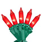 RetroGlo Red Mini Lights 50 Light on Green Wire 11 Feet Long
