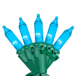 RetroGlo Teal Mini Lights 50 Light on Green Wire 11 Feet Long