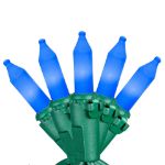 RetroGlo Blue Ceramic Mini Lights 50 Light on Green Wire 11 Feet Long