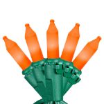 RetroGlo Orange Ceramic Mini Lights 50 Light on Green Wire 11 Feet Long