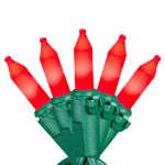 RetroGlo Red Ceramic Mini Lights 50 Light on Green Wire 11 Feet Long
