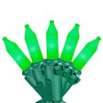 RetroGlo Green Ceramic Mini Lights 50 Light on Green Wire 25 Feet Long