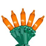 RetroGlo Orange Mini Lights 100 Light on Green Wire 50 Feet Long
