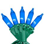 RetroGlo Blue Mini Lights 100 Light on Green Wire 50 Feet Long