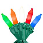 RetroGlo Multi Color Ceramic Mini Lights 100 Light on Green Wire 34 Feet Long