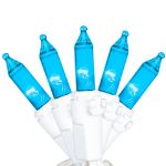 RetroGlo Teal Mini Lights 100 Light on White Wire 50 Feet Long