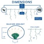 RetroGlo Clear 100 Light Icicle Lights Green Wire Medium Drops